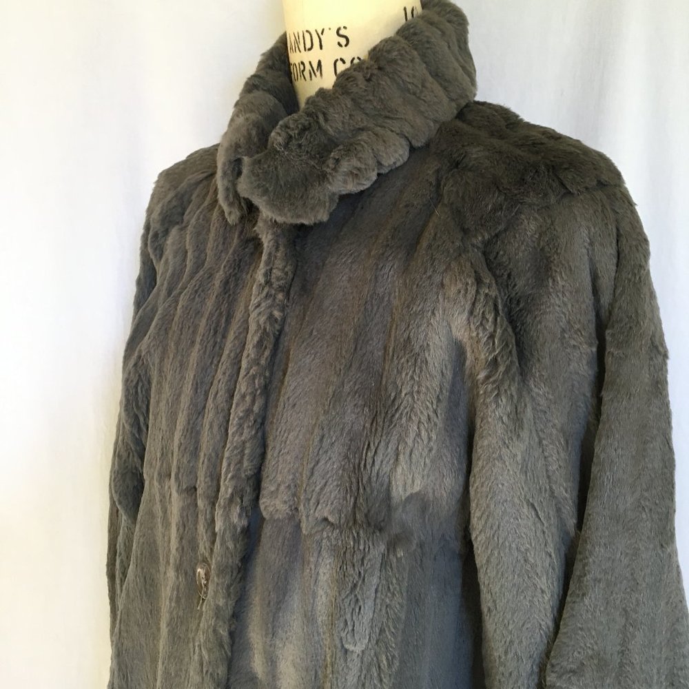 Vintage 1980's Grey Clipped Rabbit Fur Coat